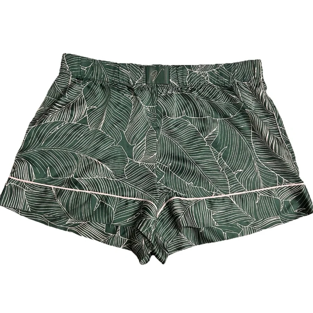 Victoria Secret | Green Palm Leaf Satin Pajama Shorts | Sz S - Picture 2 of 4